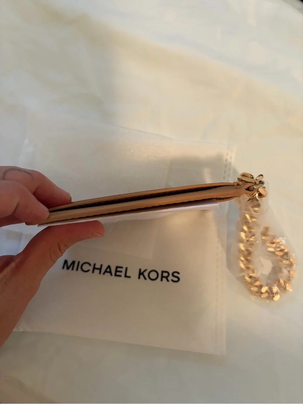 Michael Kors Camel Leather Card & Key Holder with Chain